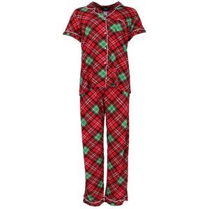 Breakfast in Bed Women's Plaid Notch Collar Short Sleeve Pajama Set